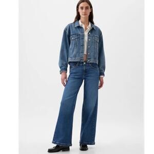 GAP Curvy Low Rise blue wide leg jeans yellow & orange stitching size 30" Waist